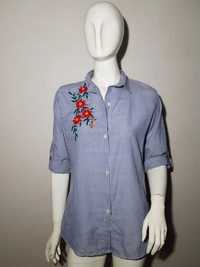 Asymetryczna bluzka koszula paski pasiak haft kwiaty floral