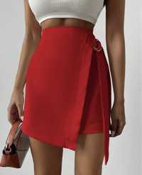 Spódnica czerwona kopertowa styl casual