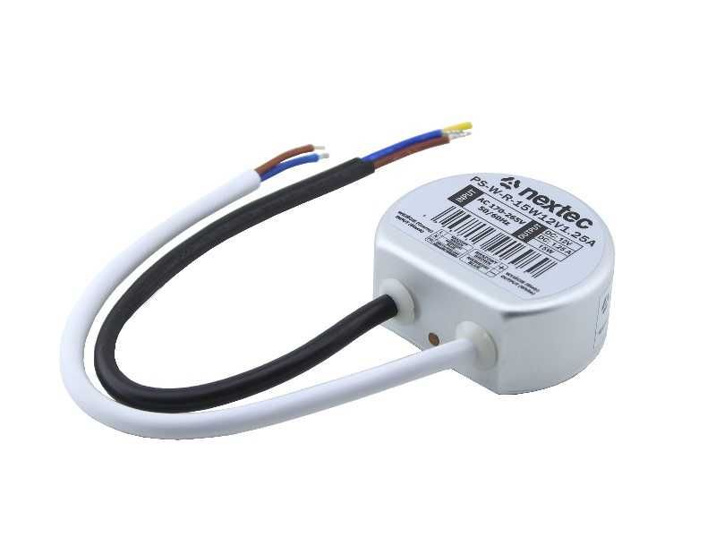 Zasilacz LED wodoodporny okrągły dopuszkowy 12V 1,25A 15W IP67 Nextec