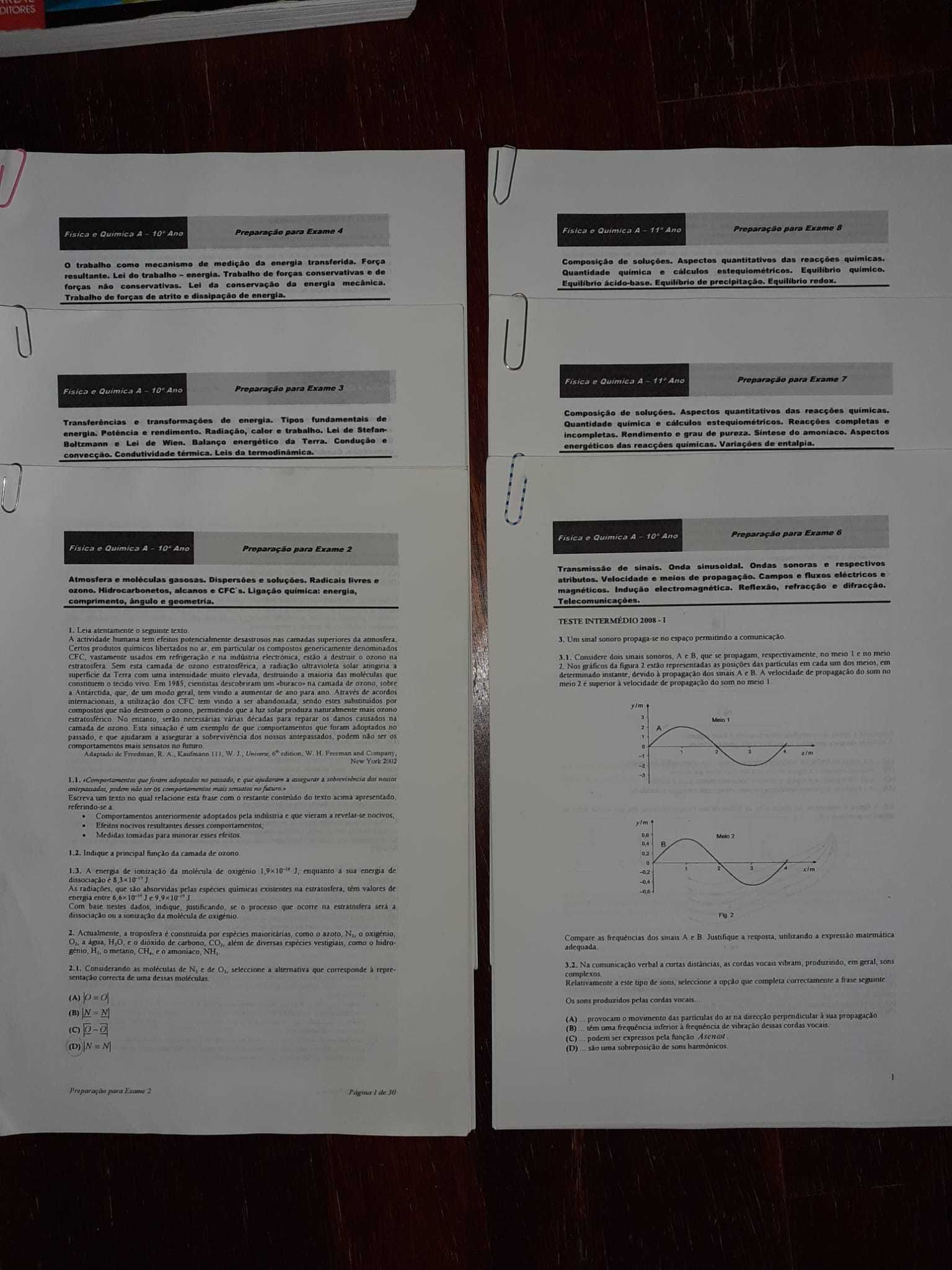 Exames 12º e 11º ano - Matemática, Português, Fisico Química, Biologia