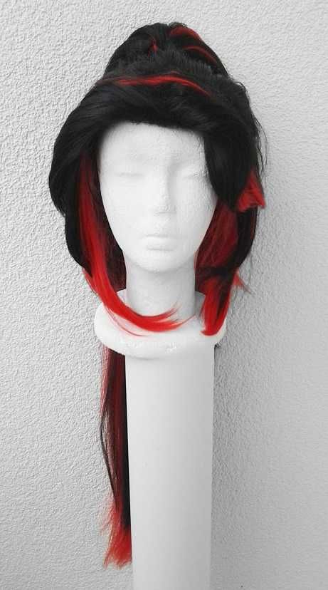 Kokushibou Demon Slayer Czarna peruka z kitką cosplay wig Kokushibo