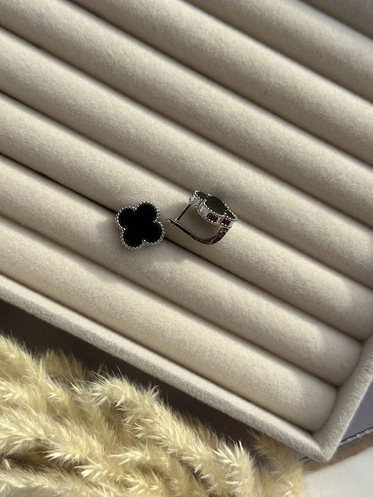 Сережки з конюшиною в стилі Van Cleef (Ван Кліф), клевер медична сталь