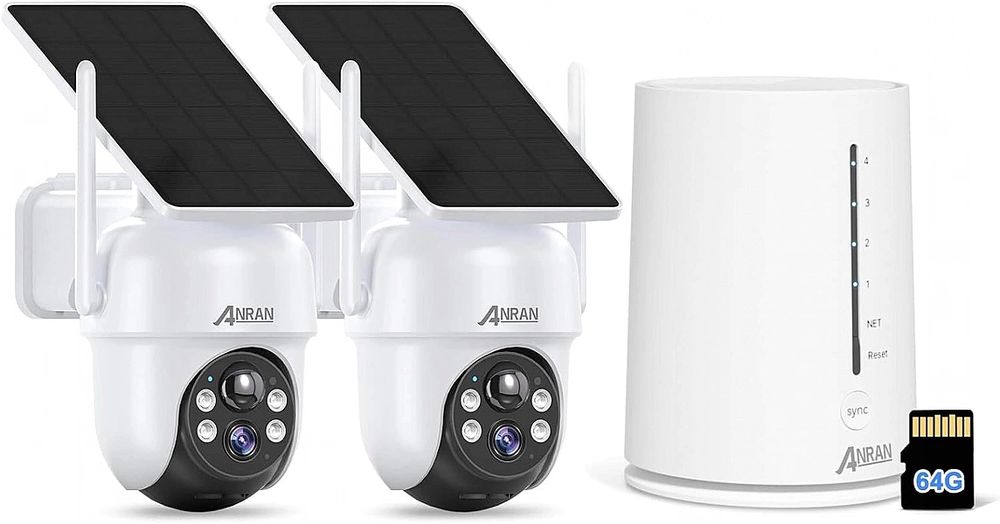 Anran 4Mp Hd Zestaw Kamer Solarnych 2 Kamery Zewnętrzne Wlan 64Gb Sd G