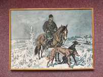 Kossak Juliusz " Myśliwy z chartami " 45 x 33 cm Obraz reprodukcja