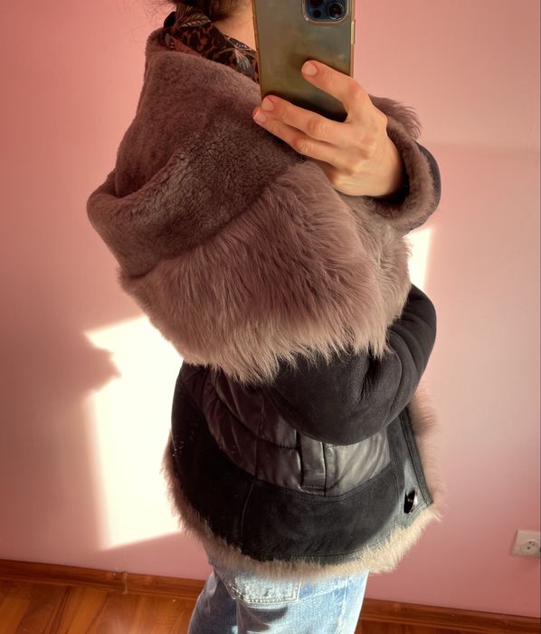 Укорочена натуральна шкіряна дублянка куртка