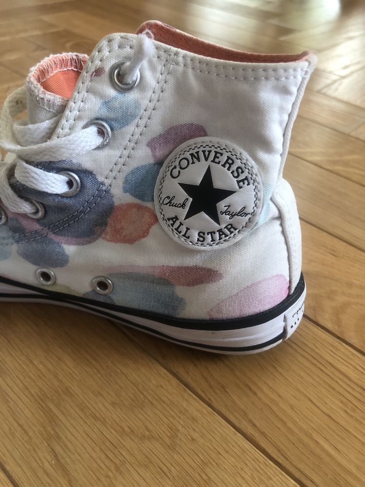 Trampki wysokie Converse All Star r. 35 biale w kolorowe kropki