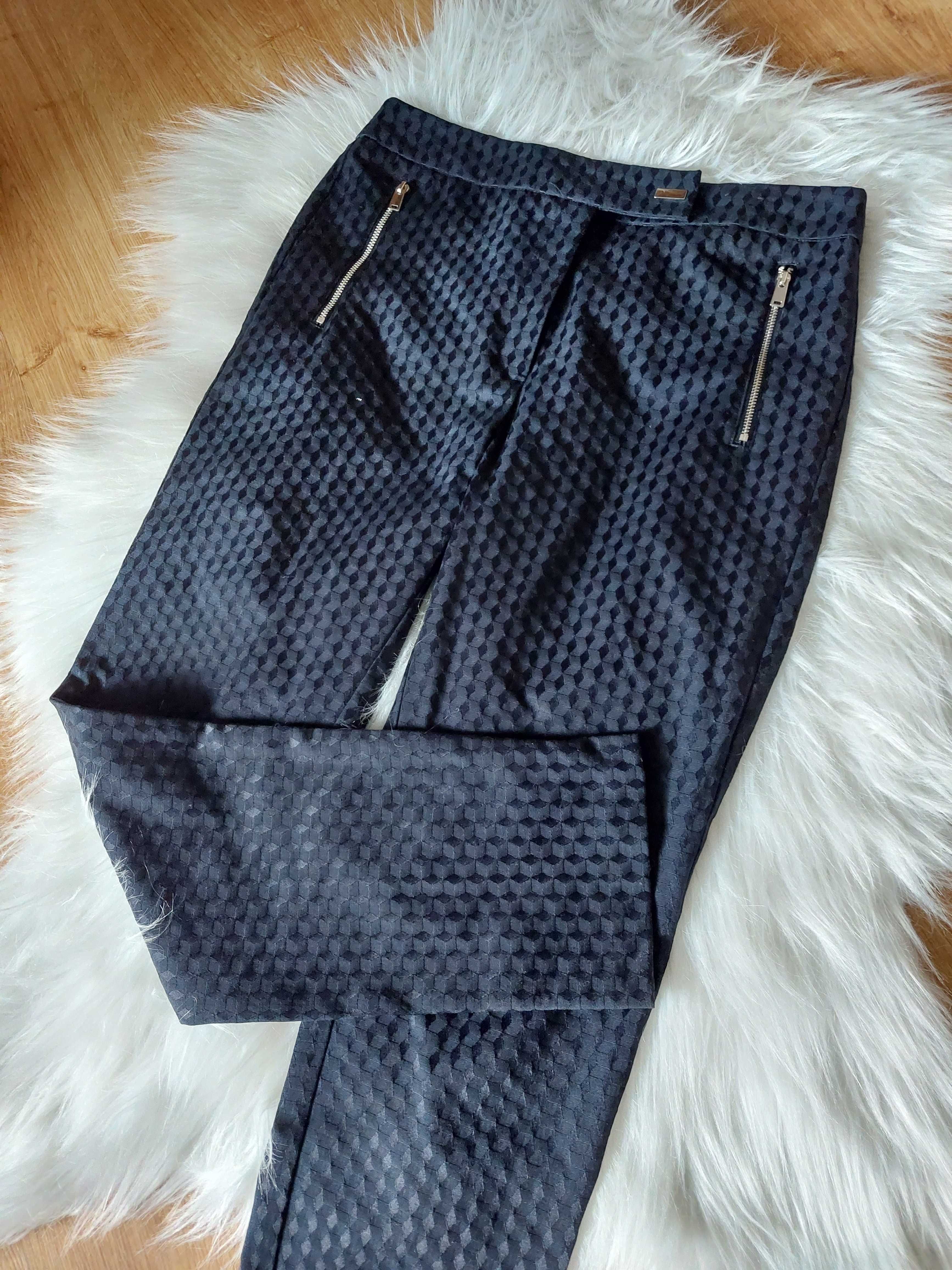 Ff spodnie granatowe wzór w romby m l xl eleganckie garniturowe wzór