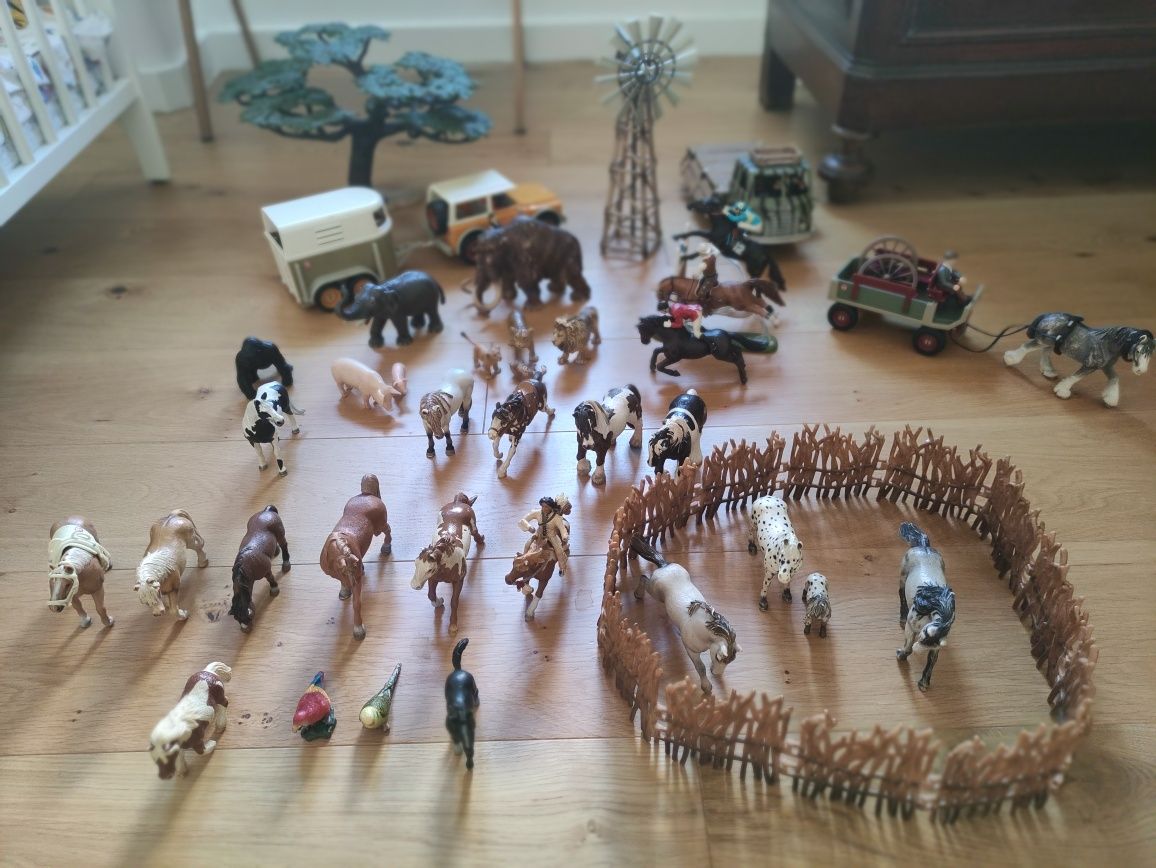 Schleich Animais, estábulo, coelheira, veículos