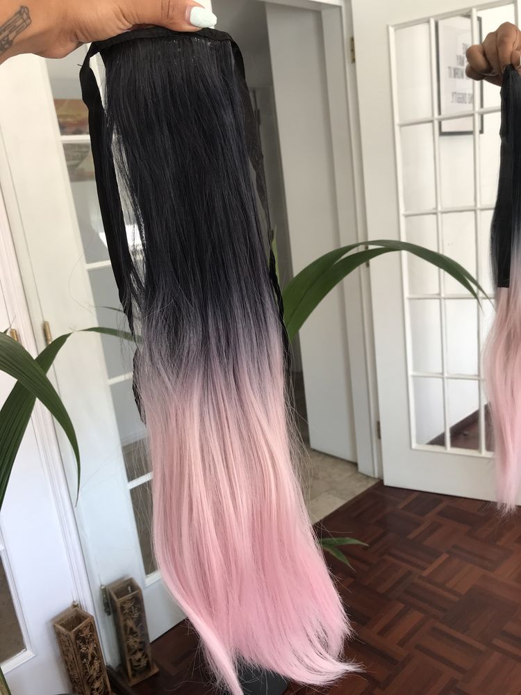 Perucas e extensões cabelo vários tamanhos (azul, roxa, preta e rosa)