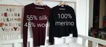 Burgundowy sweterek wełna jedwab Massimo Dutti merino xs s