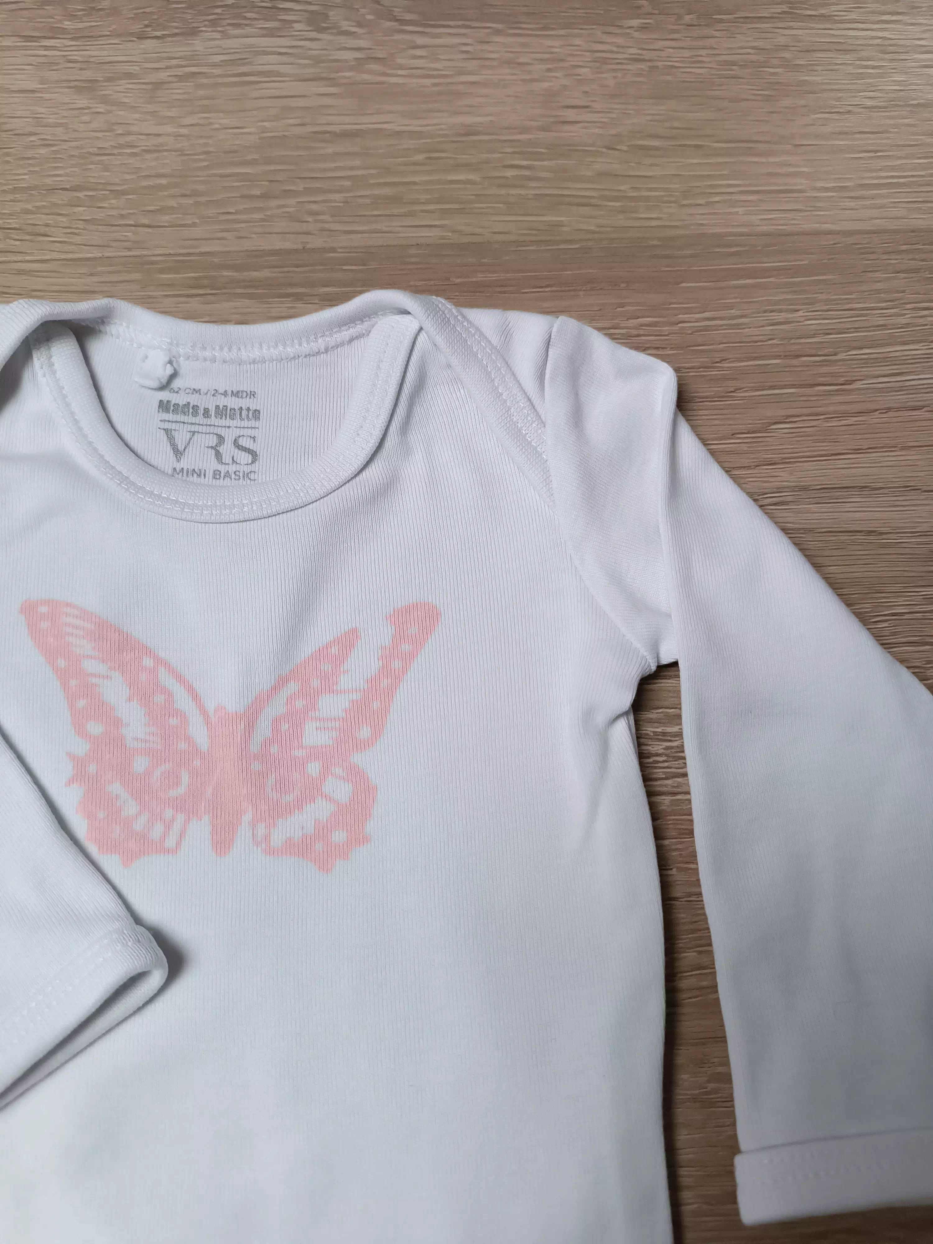 Body długi rękaw x2 białe serduszka motyl 'Early Days' 'VRS' 62