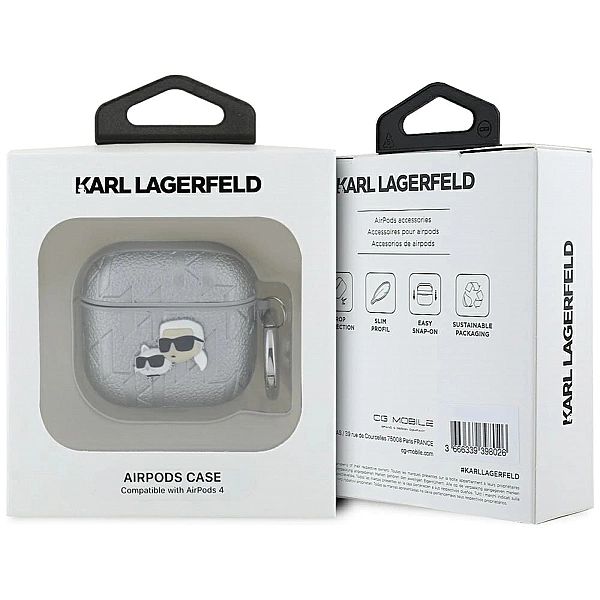 Etui Karl Lagerfeld Monogram Karl & Choupette Head na AirPods 4 - sreb