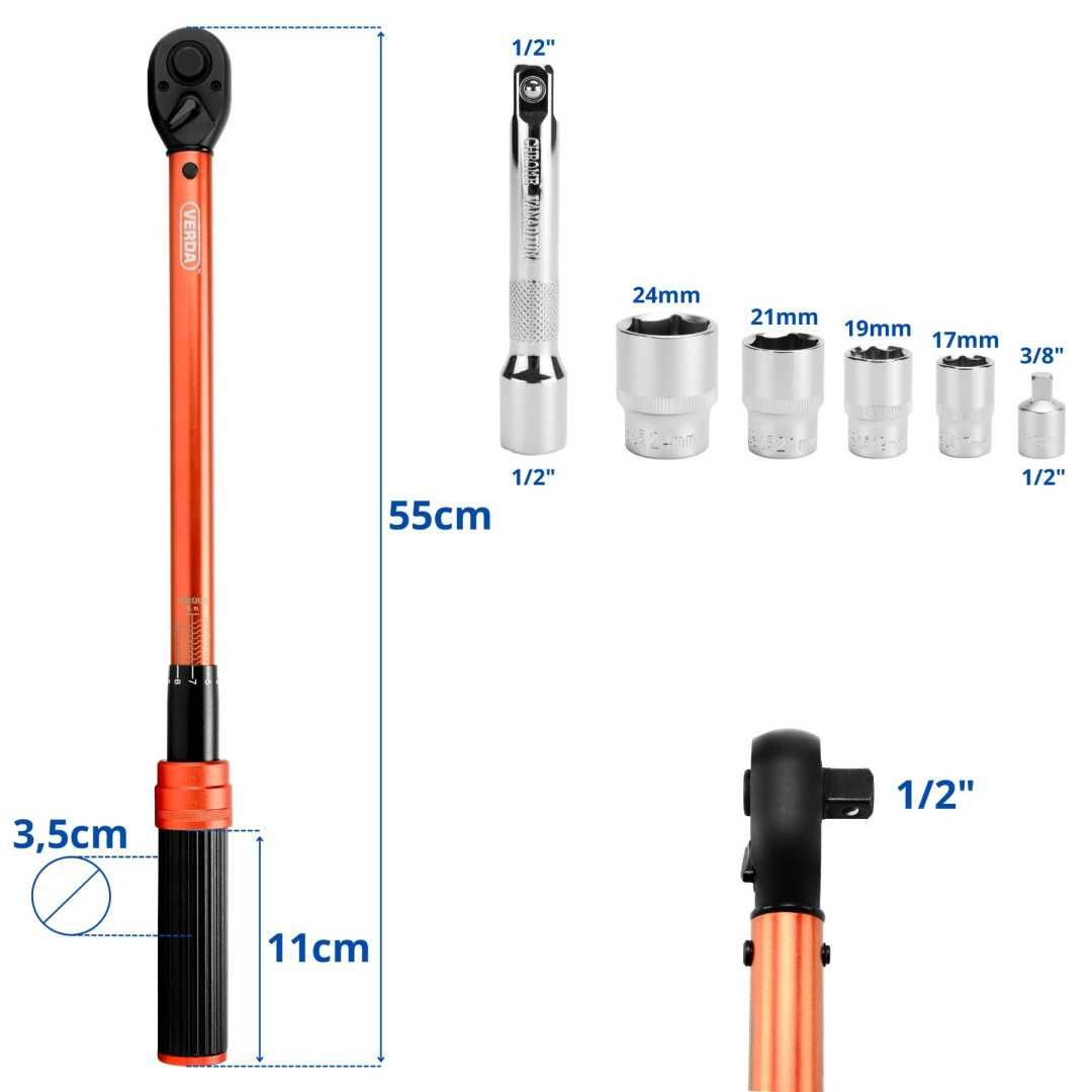 Klucz dynamometryczny do kół 1/2" 40-220 z nasadkami w walizce SOLIDNY