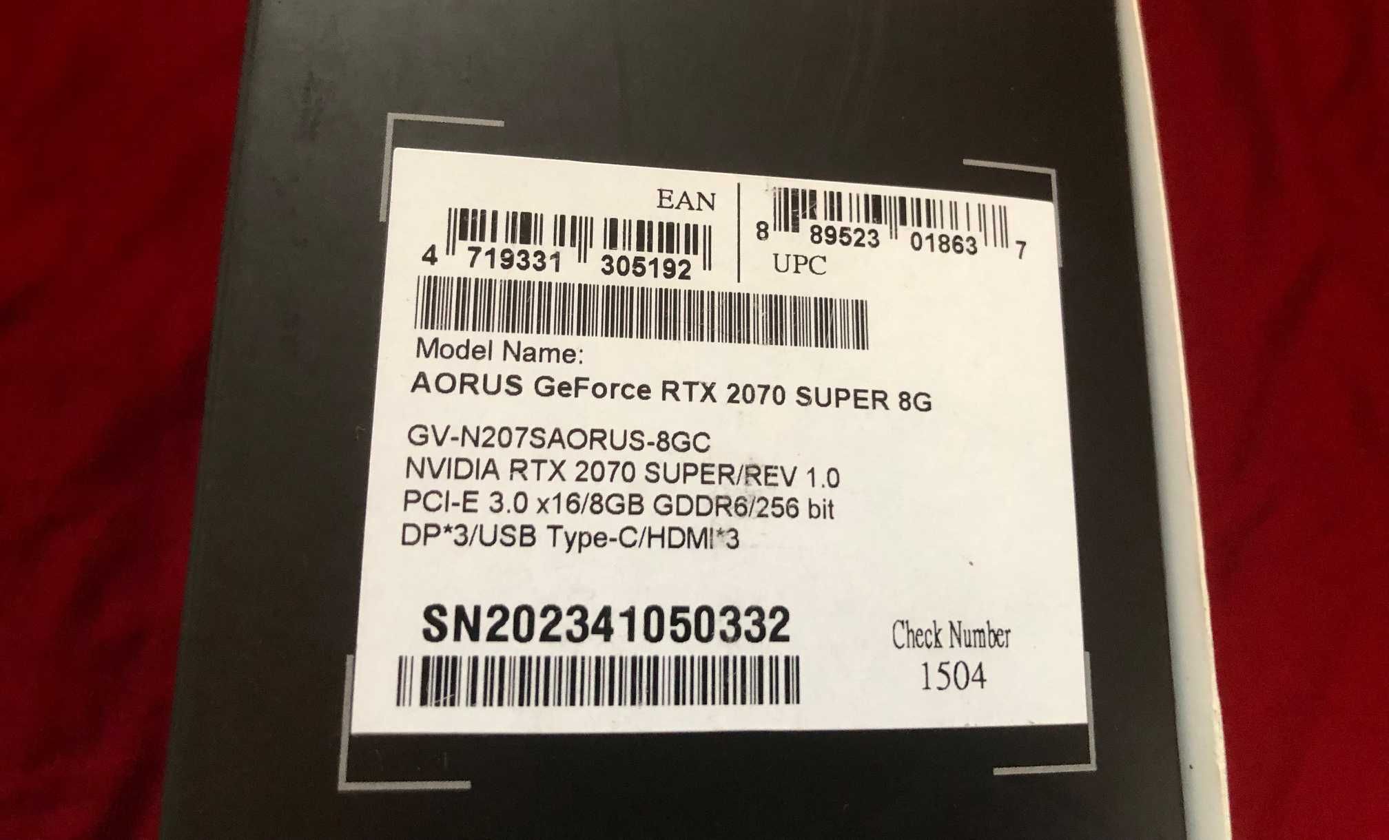 Gigabyte GeForce RTX 2070 SUPER AORUS 8GB GDDR6