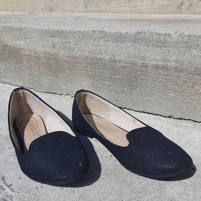 Baleriny skóra naturalna czółenka damskie dziewczęce 37 czarne