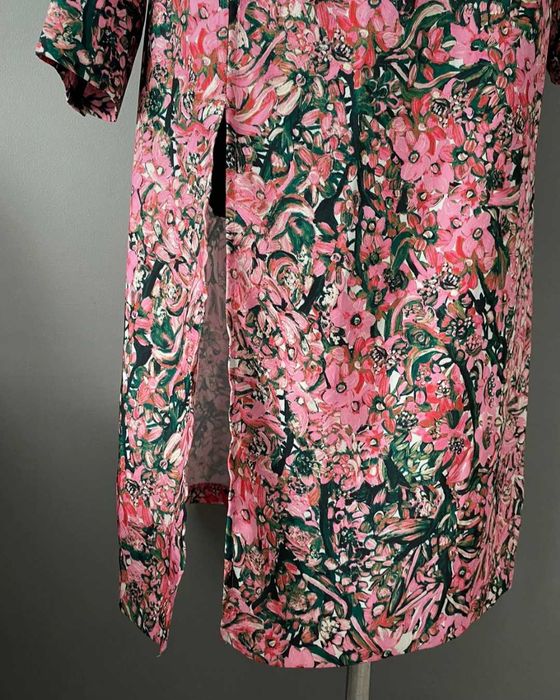 Różowa sukienka midi w kwiaty retro vintage H&M 38