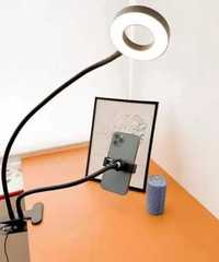 Студийный фото Кольцевая селфи-лампа с гибким штативом с прищепкой