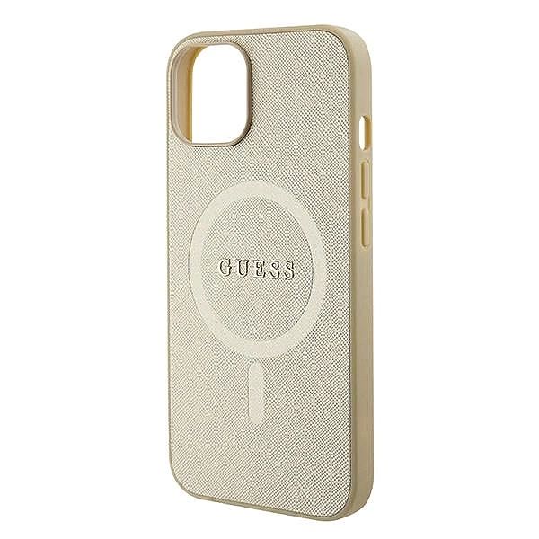 Etui Guess Saffiano MagSafe do iPhone 15 Plus - złote