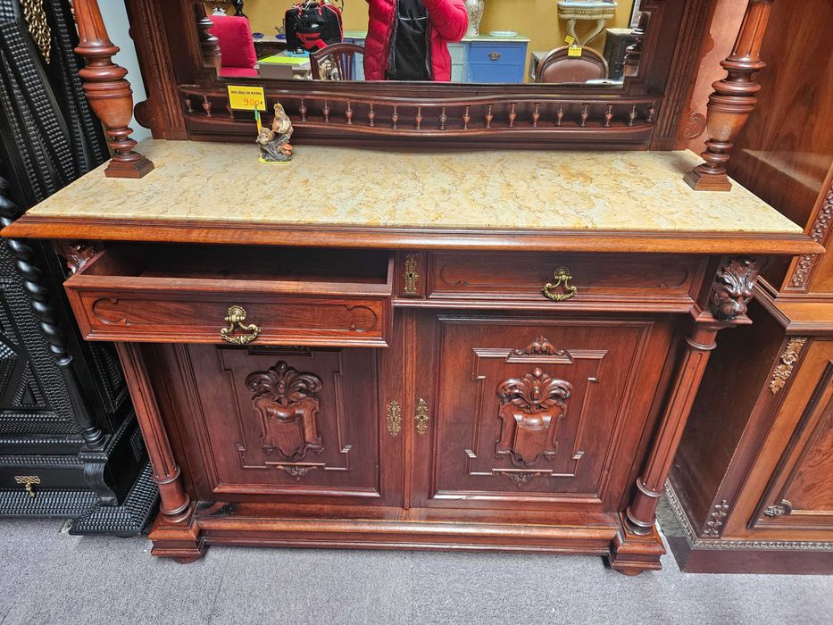 Grande móvel muito antigo em madeira maciça e pedra - óptimo est