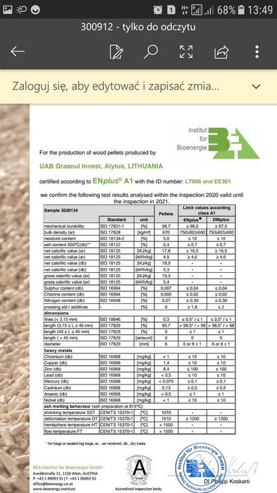 Pellet Naturkraft, certyfikaty A1, EN plus DIN plus,wysoka jakość