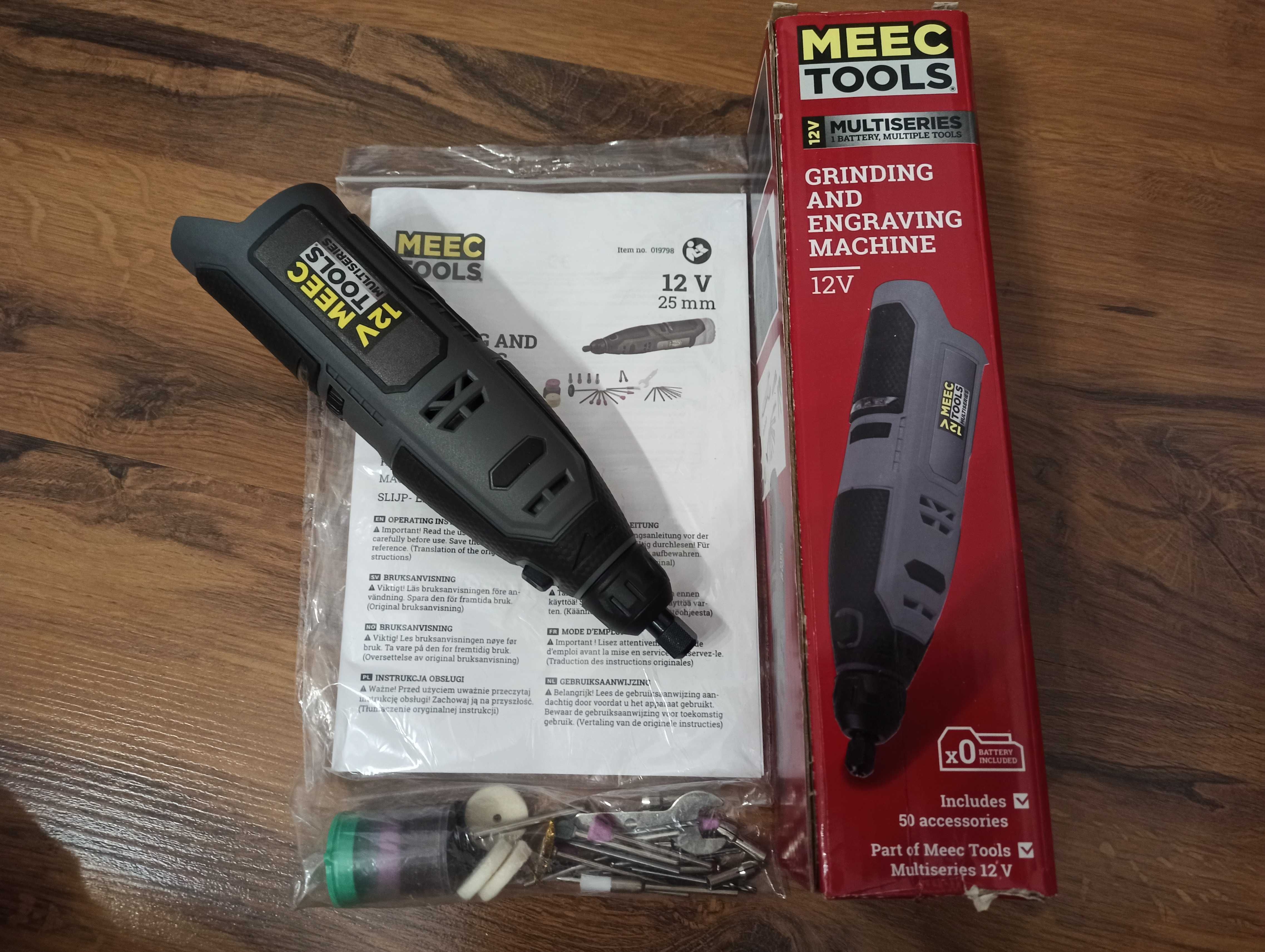 Meec Tools 12V - szlifierka, wkrętarka, 2x akumulator 1x ładowarka