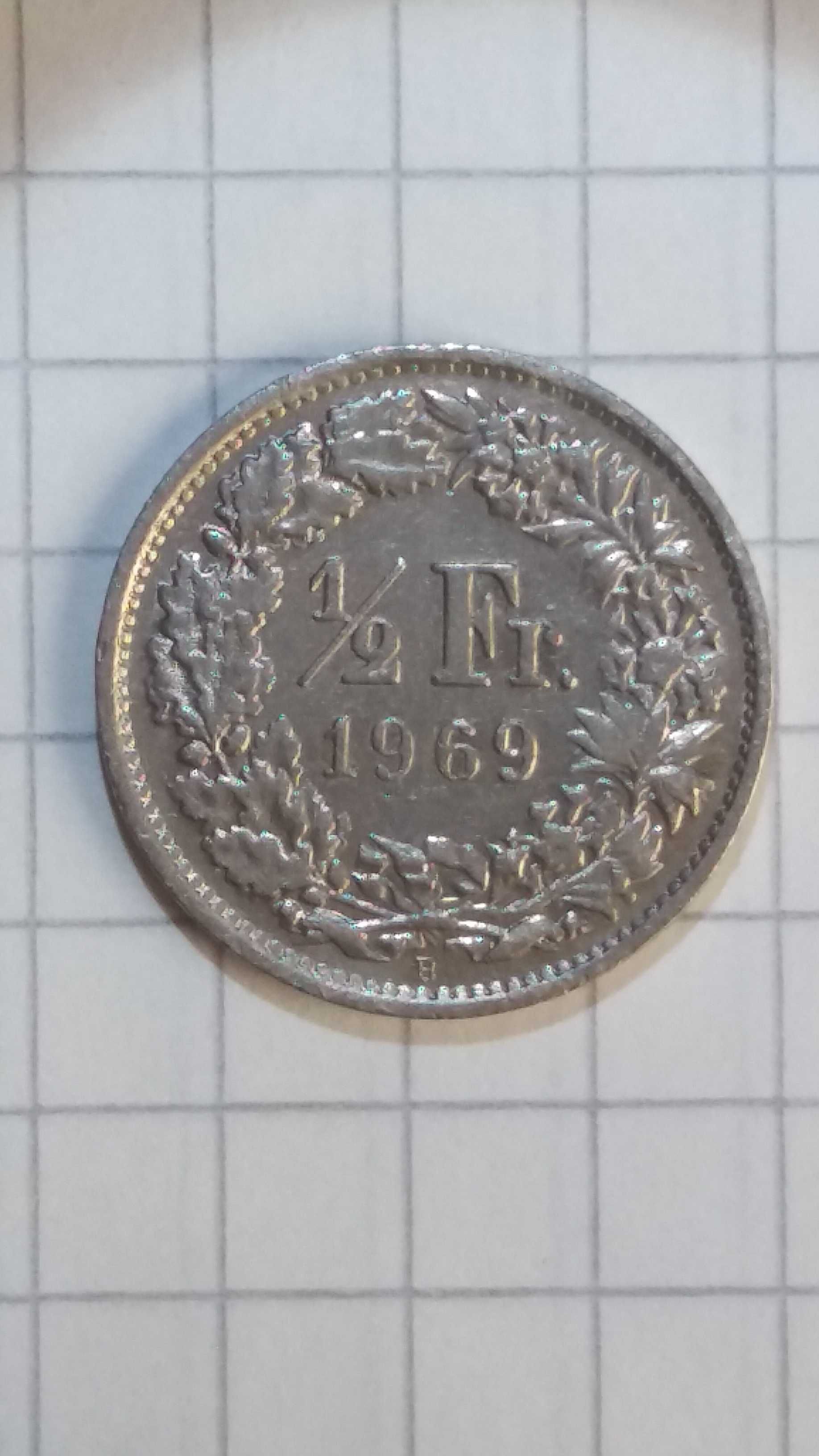 Швейцарская монета 1/2 раппен 1969  Confoederatio Helvetica перевёртыш