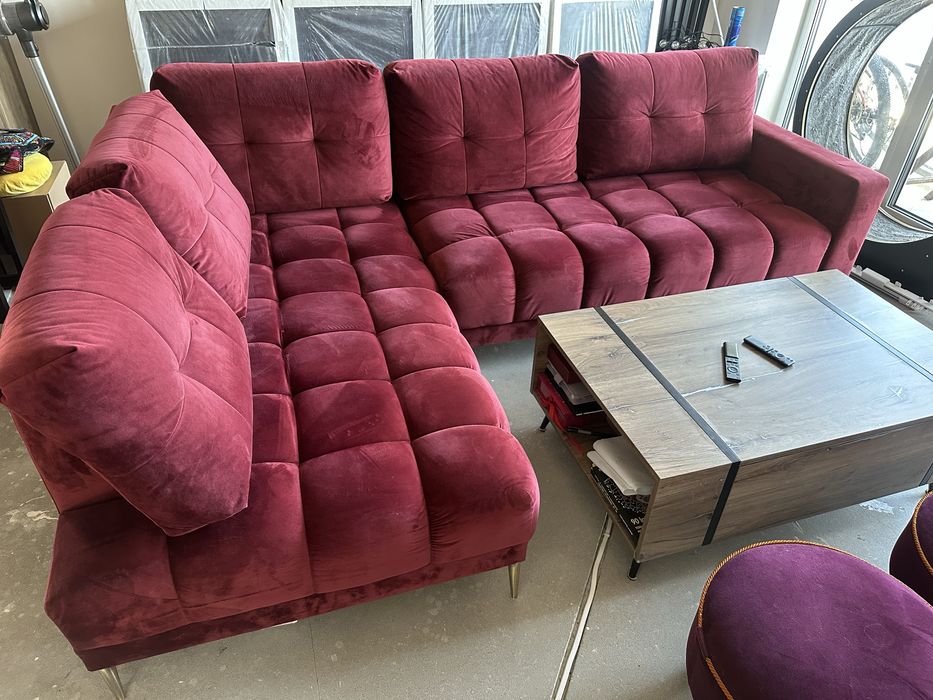 Naroznik L Rozkładany Pikowany Funkcja spania bordowy