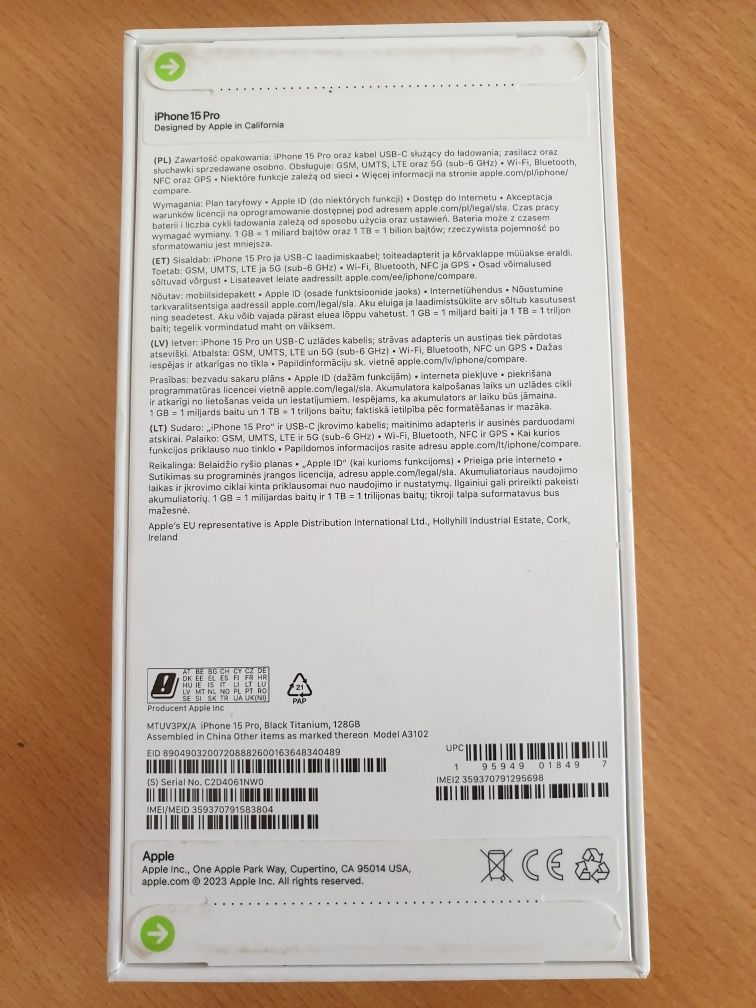 Nowy iPhone 15 Pro w pudełku 128GB Black Titanium Czarny