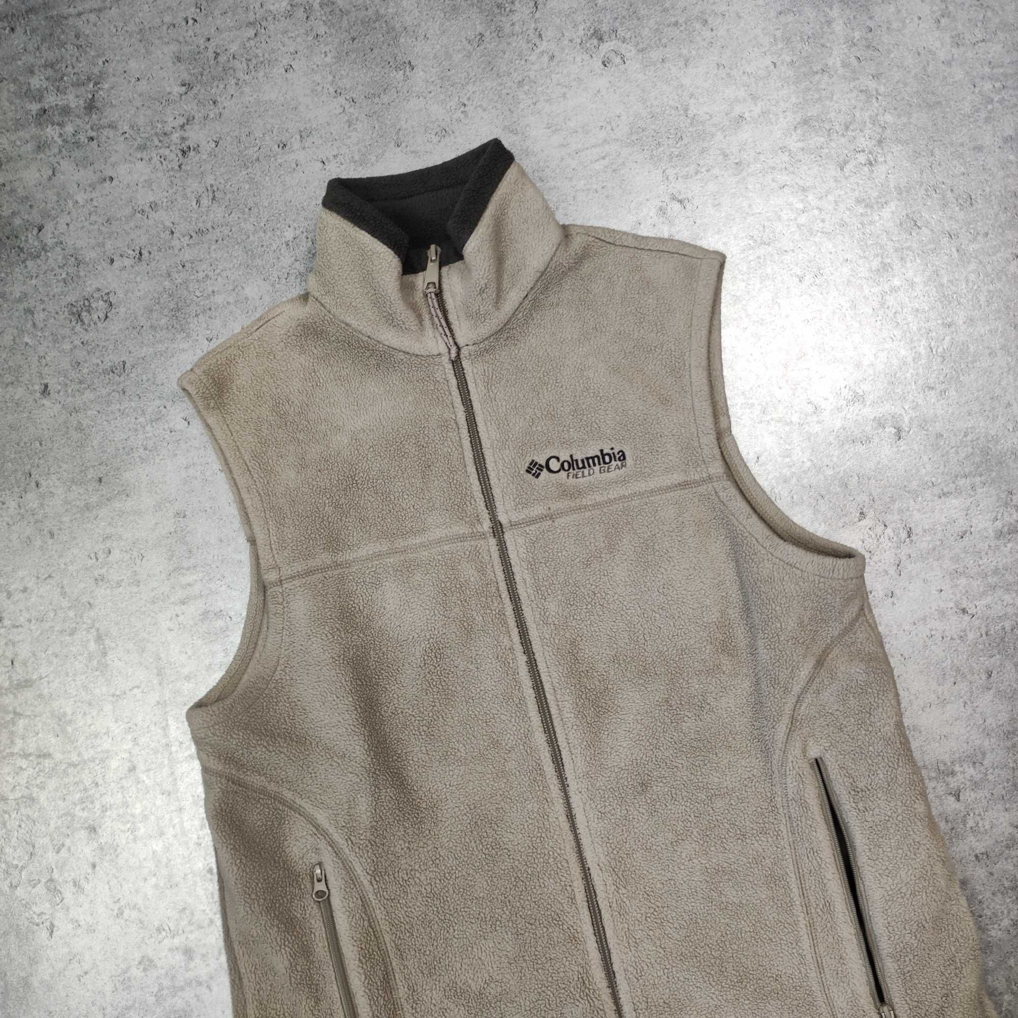 MĘSKA Kamizelka Polar Górska Trekking Columbia Field Gear Beżowa Logo