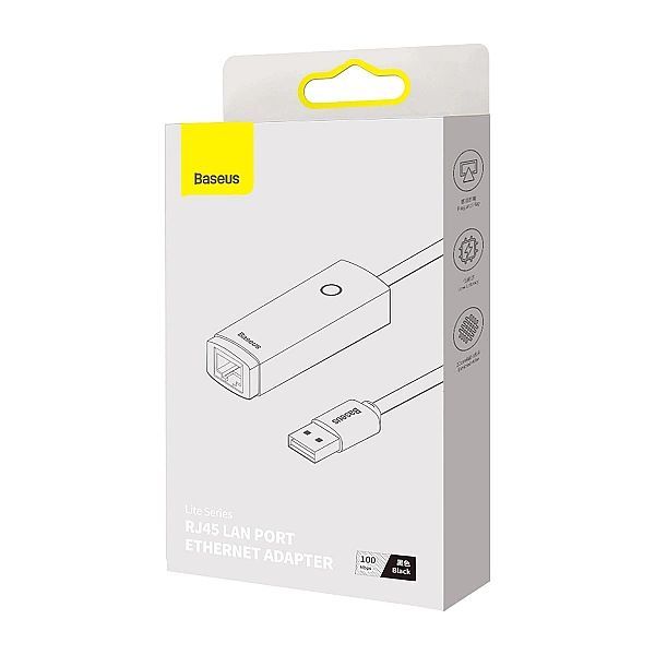 Baseus Lite Series adapter Usb Typ A - Rj45 gniazdo Lan 100Mbps czarny