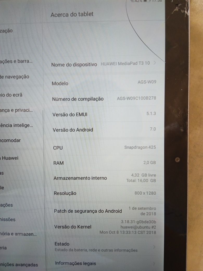 Tablet Huawei médiapad T3 10 16GB 2 RAM