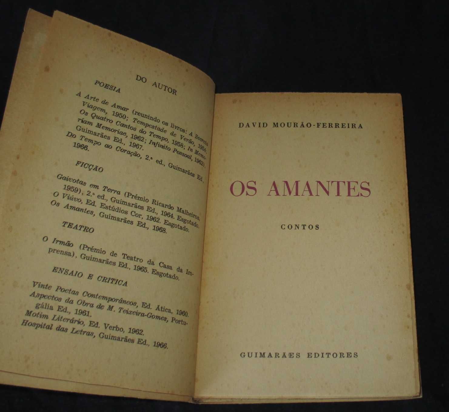 Livro Os Amantes David Mourão-Ferreira 1ª edição 1968