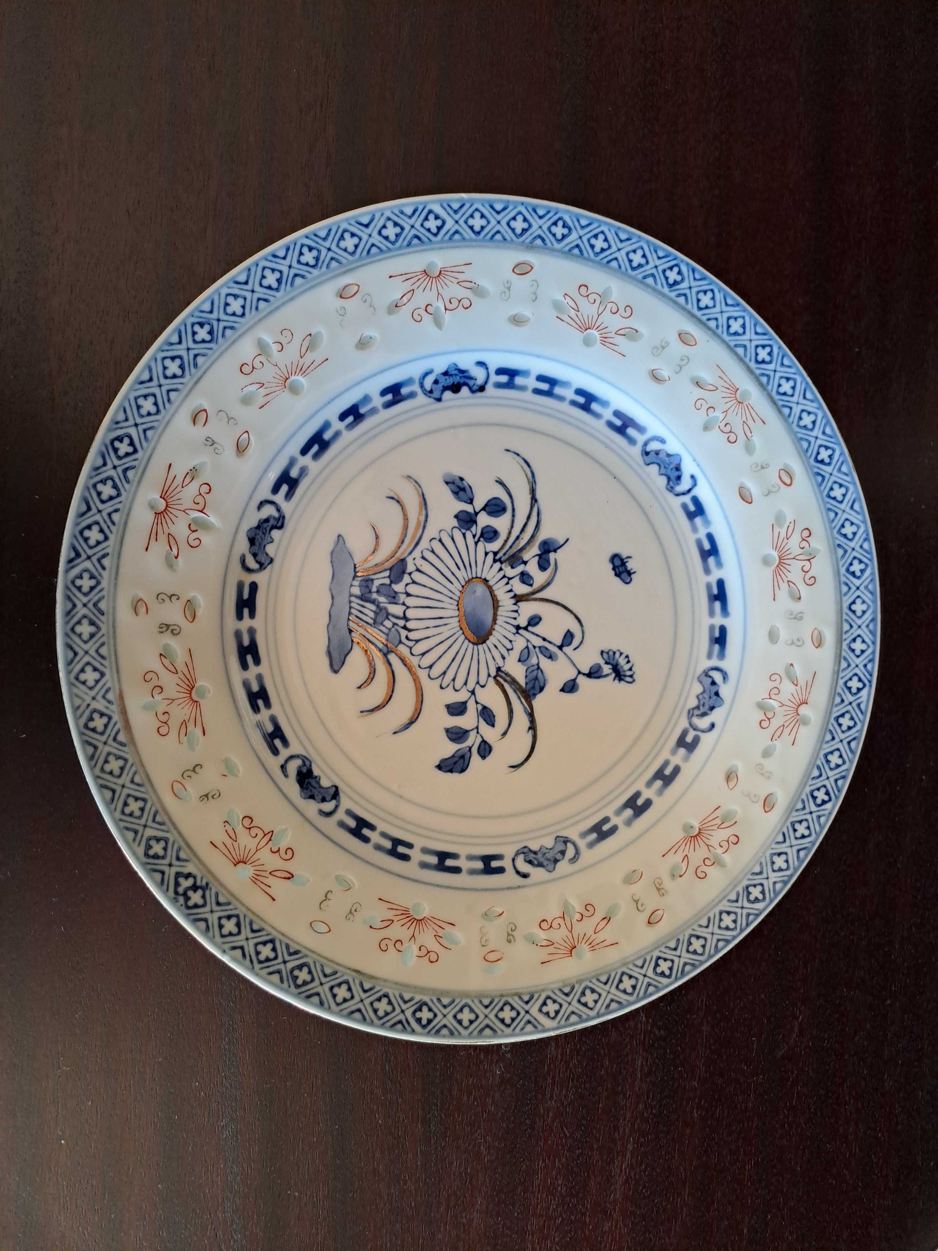 Conjunto 12 peças porcelana chinesa - padrão «bago de arroz»