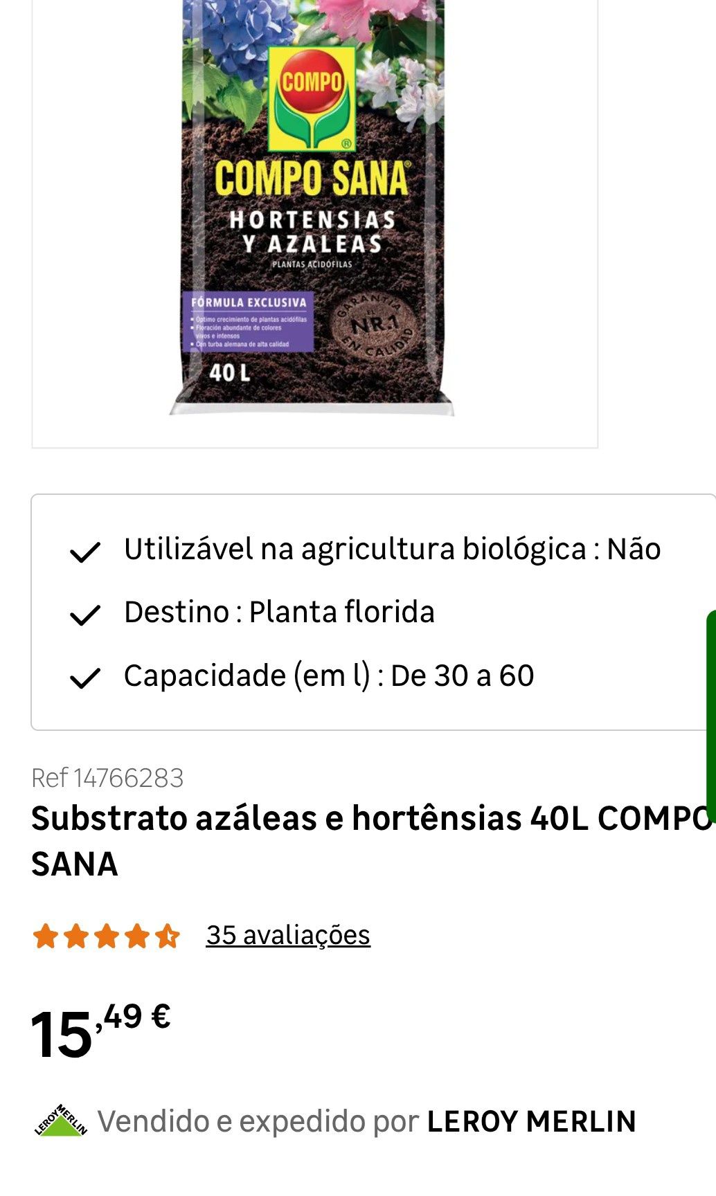 Terra para hortênsias e plantas de terra ácida, 40L conforme fotos