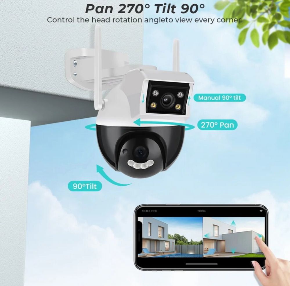 WiFi ip 2 объектива Камера видеонаблюдения поворотная 4мп 8мп