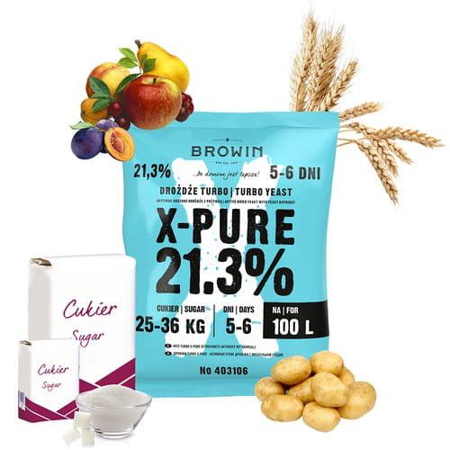 X-PURE  21,3%  drożdże gorzelnicze na 100L  10 sztuk