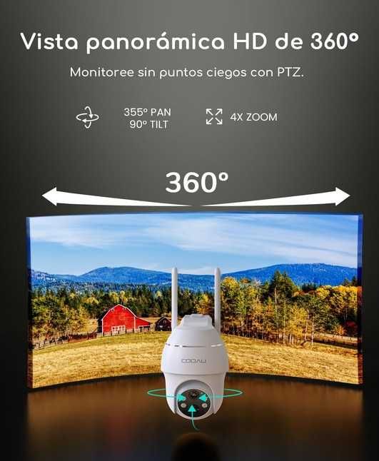 Camara de Vigilância Sem WI-FI 2K 360 IP65 Exterior Painel Solar