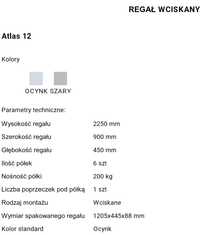 Regał metalowy Metlkas Atlas 12, wymiary 225cm/90cm/45cm OKAZJA