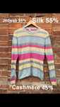 Sweter kaszmirowy jedwabny silk m kolorowy w paski sweterek vintage