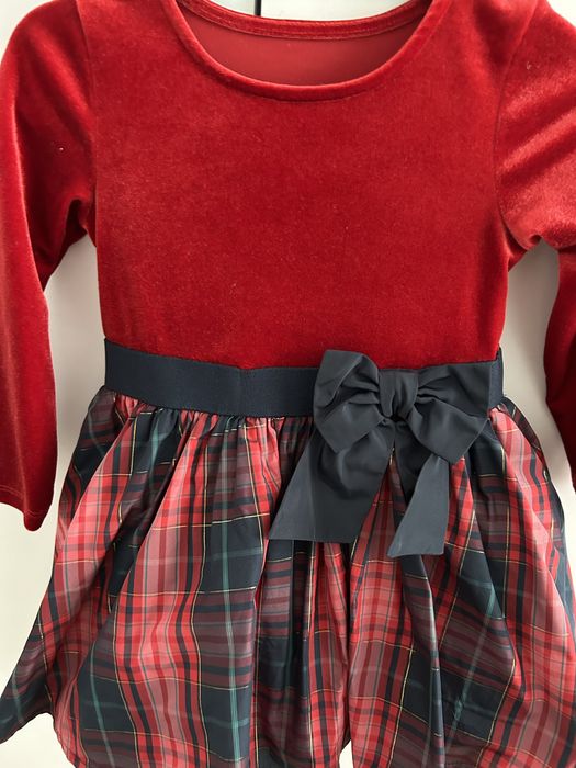 Sukienka na święta czerwona bordowa welurowa z kokardką w kratkę