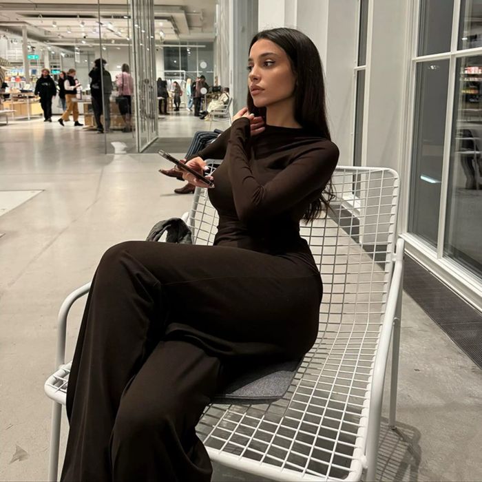 Костюм шоколадный коричневый кофта брюки палаццо водолазка спорт шик