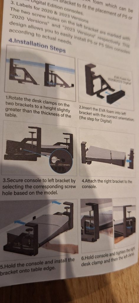Uchwyt do PS5/ PS5 Slim poziomy przykręcany pod biurko wiszący solidny
