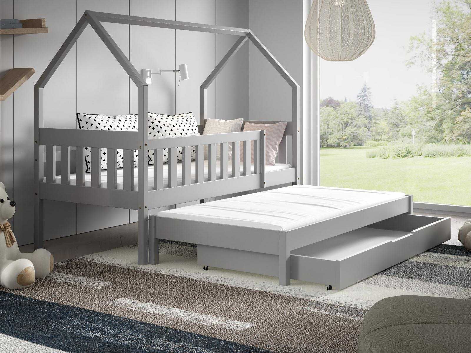 Sosnowe łóżko dziecięce LUNA 2 z wysuwanym spaniem + materace