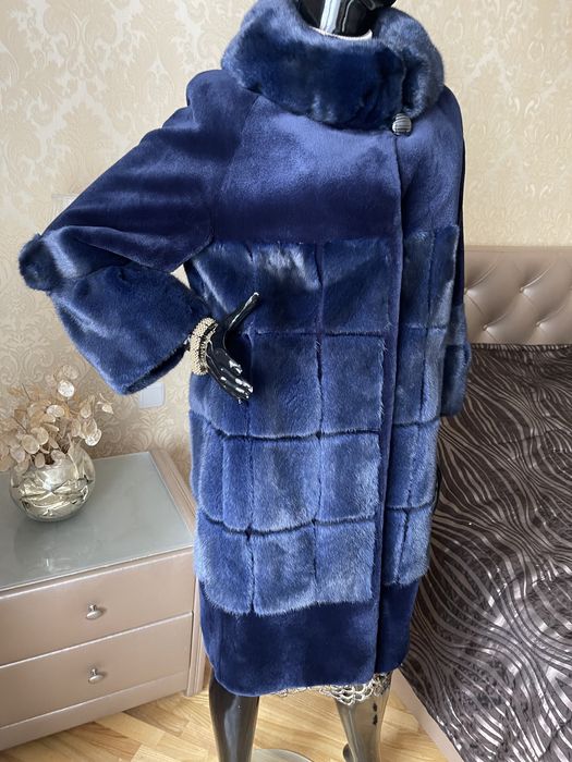 22.12 примірки Київ, норкова шуба Італія 90 см, синя, ексклюзив, 44-46