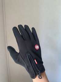 Спортивные вело лыжные мото перчатки с сенсором M L XL на флисе черные