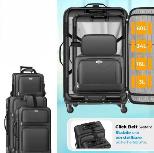 KESSER® Zestaw walizek podróżnych 4w1 TSA, 360°, antracyt, komplet