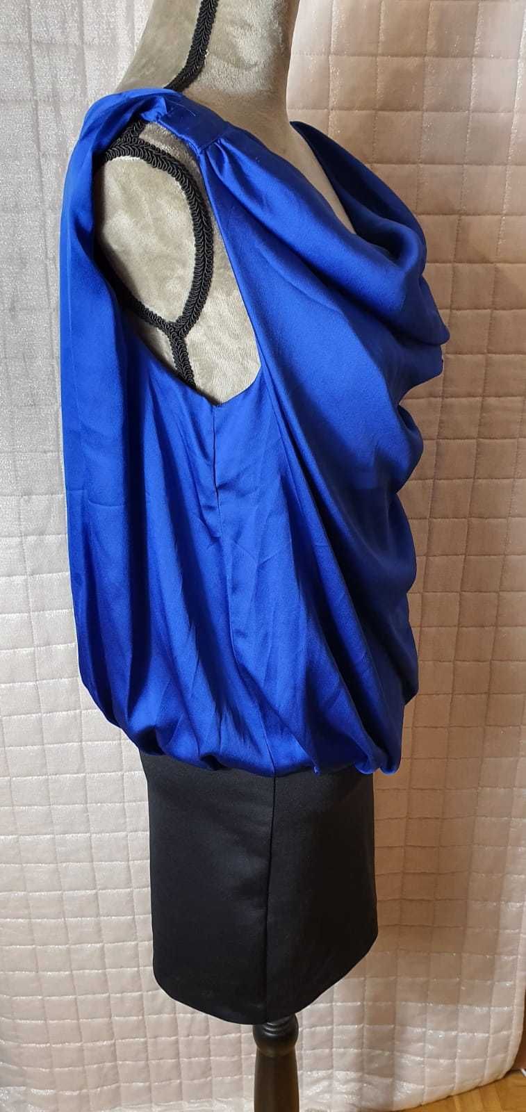 Elegancka świąteczna sukienka 36 S Vero Moda kobalt maskująca brzuch