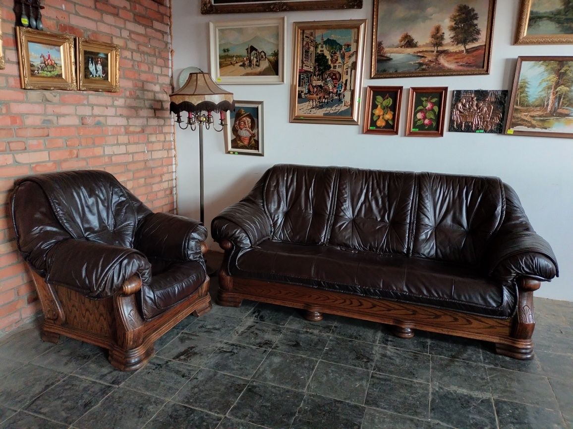 Комплект диван з кріслом, кожаный диван и кресло
