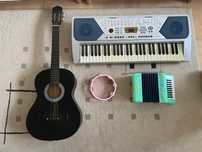 zestaw instrumentów muzycznych dla dziecka: pianino, gitara, akordeon