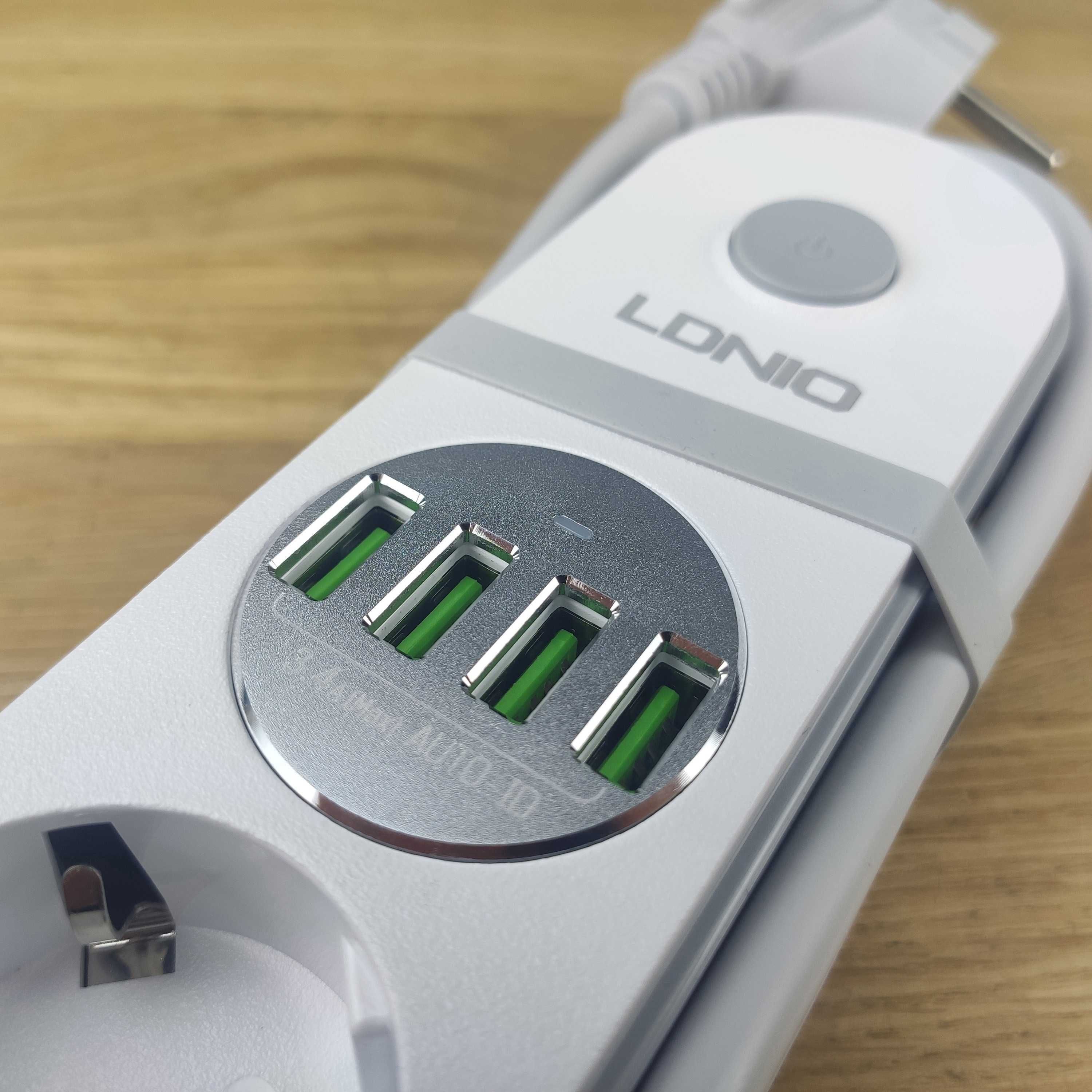 Переноска ldnio сетевой фильтр удлинитель с 4 usb и 4 розетками евро